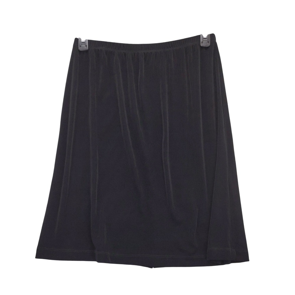 Chicos Travelers Skirt‎ Womens L Black Ribbed A-Line Elastic Waist Back Slit 2 L